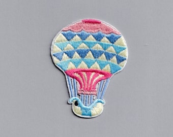 Hot Air Balloon Patch Applique Embroidered Iron on or Sew on Patch Pink Blue