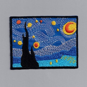 Large Vincent Van Gogh Starry Night Embroidered Patch Iron On or Sew On Clothing Backpack Patch Rectangle