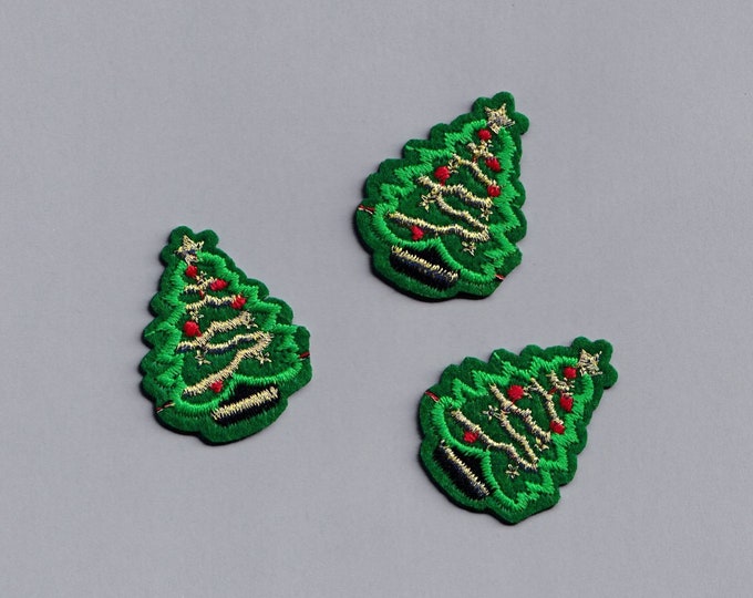 3 x Petite Christmas Tree Patches Embroidered Iron-on Xmas Tree Patch Small