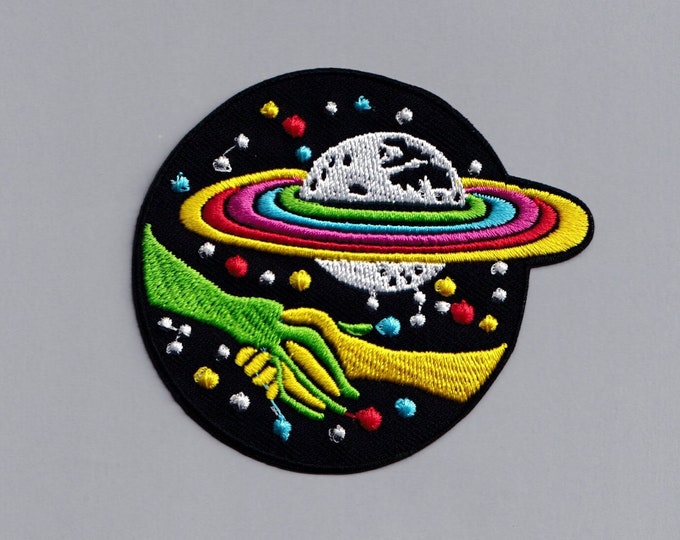 Embroidered Ring Planet Alien Handshake Patch Applique Iron On