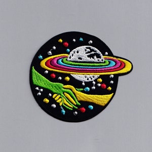 Embroidered Ring Planet Alien Handshake Patch Applique Iron On
