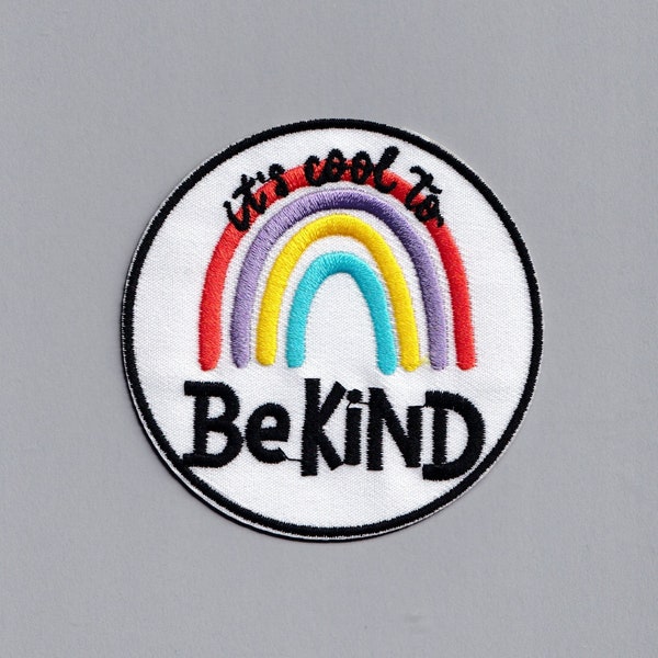 Embroidered Iron-on It's Cool To Be Kind Patch Applique Positive Message Rainbow Patch Kindness