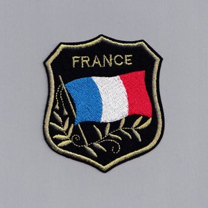 Iron-On French Flag Shield Patch Embroidered France Travel Applique Patch