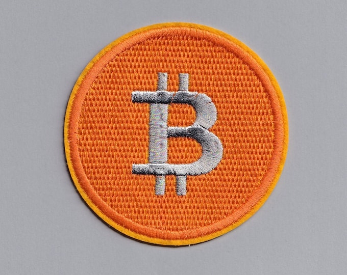 Iron-On Embroidered Bitcoin Patch Cryptocurrency Orange BTC Applique Badge
