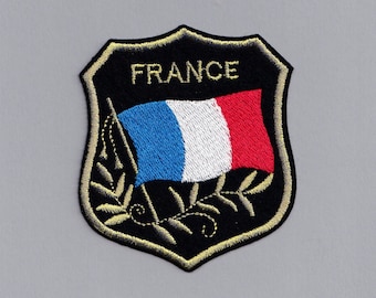 Iron-On French Flag Shield Patch Embroidered France Travel Applique Patch
