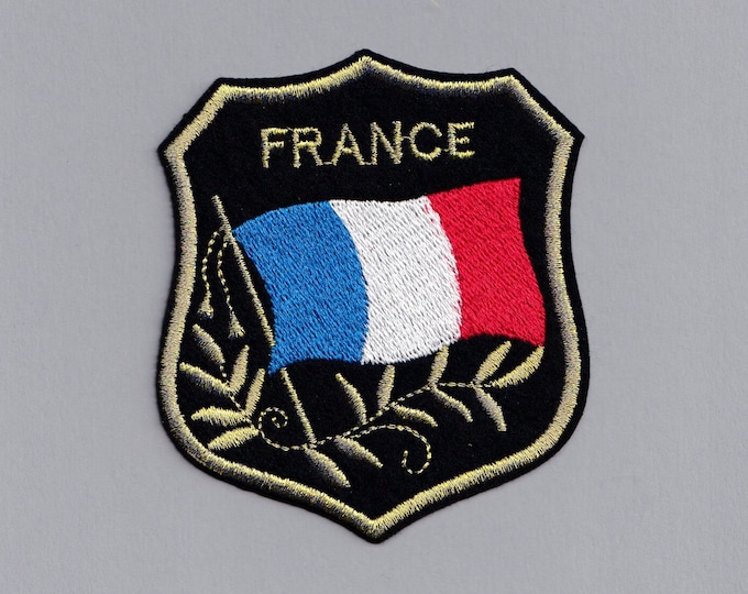 Iron-On French Flag Shield Patch Embroidered France Travel Applique Patch