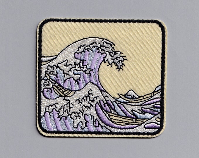 The Great Wave off Kanagawa Hokusai Patch Iron On Embroidered Japanese Art Ukiyo-e Applique Patch