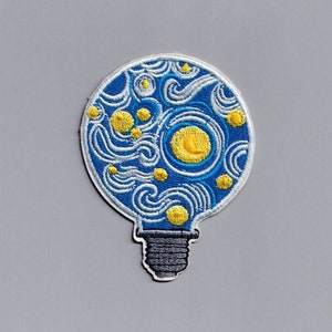 Embroidered Van Gogh Lightbulb Patch Applique Iron-on Starry Night Vincent Van Gogh Patch