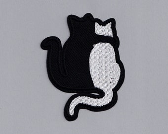 Embroidered Iron-On Black Cat & White Cat Patch Applique Best Friends Patch