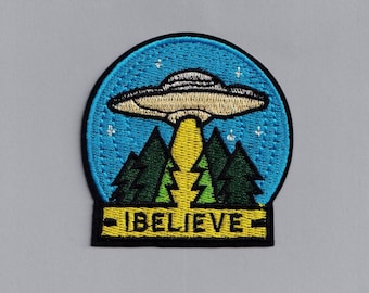 Embroidered Iron-on I Believe UFO Alien Abduction Patch Applique