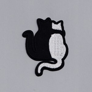 Embroidered Iron-On Black Cat & White Cat Patch Applique Best Friends Patch