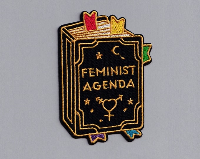 Embroidered Iron-On Feminist Agenda Book Patch Applique Feminism Equality