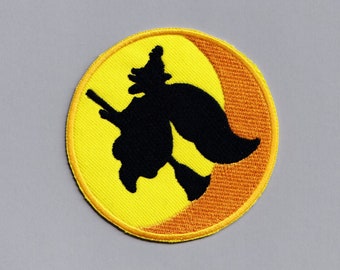 Yellow Flying Witch Patch Applique Iron-on Embroidered Halloween Witch Broomstick Patches