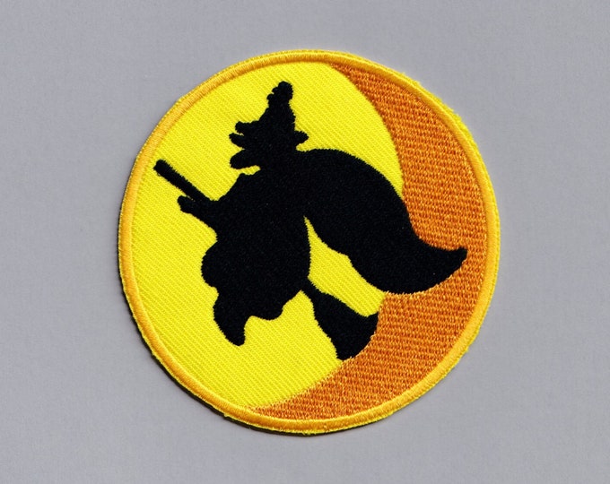 Yellow Flying Witch Patch Applique Iron-on Embroidered Halloween Witch Broomstick Patches
