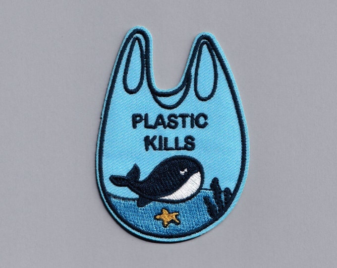 Plastic Kills Whale Patch Applique Environmentalist Eco Activist Patches Zero Waste Plastic Bag