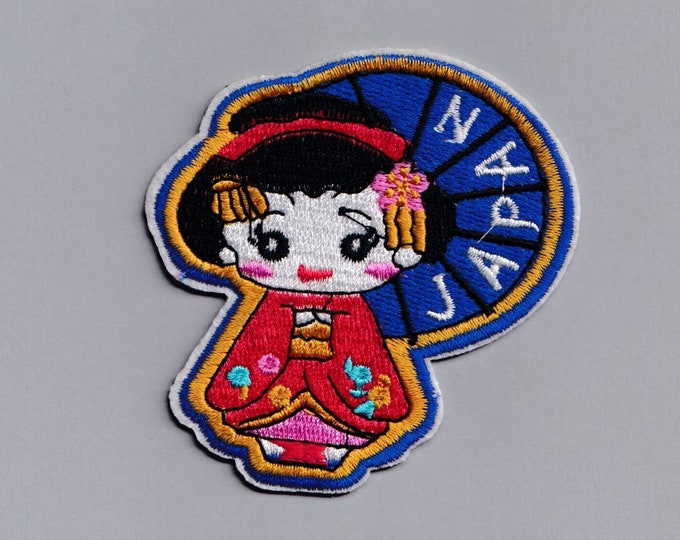 Japanese Doll Patch Applique Iron-on Embroidered Japan Travel Patch