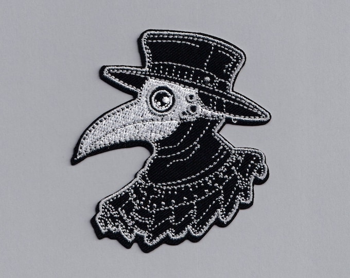 Black White Plague Doctor Patch Iron-on Embroidered Patch Applique Pandemic