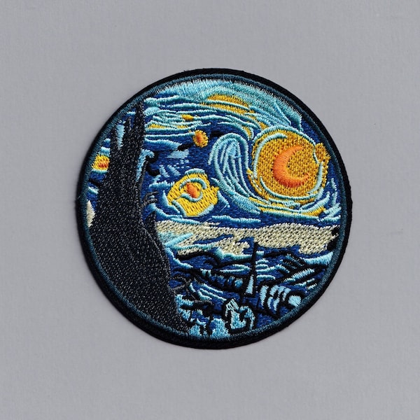 Vibrant Round Van Gogh Starry Night Patch Embroidered Iron-on or Sew On Fine Art Patch Applique