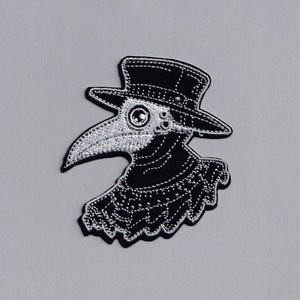 Black White Plague Doctor Patch Iron-on Embroidered Patch Applique Pandemic