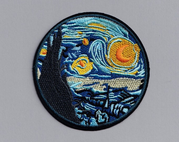 Vibrant Round Van Gogh Starry Night Patch Embroidered Iron-on or Sew On Fine Art Patch Applique