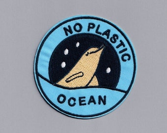 No Plastic Ocean Patch Iron-on Embroidered Save Our Oceans Plastic Waste Dolphin Patch Applique