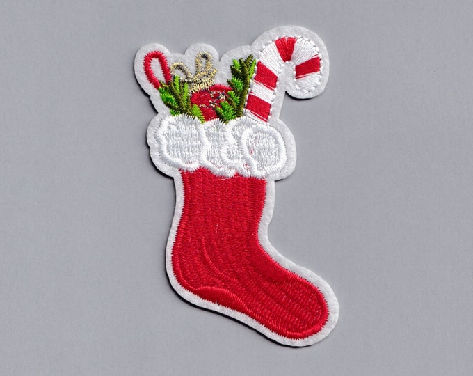 Christmas Stocking Patch Iron-on Embroidered Xmas Patches Applique Candy Cane