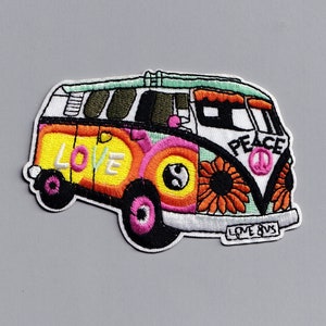 Embroidered 60s Hippy Camper Van Patch Iron-On Peace Symbol Applique Patch