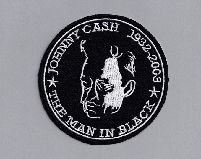 Johnny Cash Embroidered Iron On Patch The Man In Black Country Music Applique Badge Round