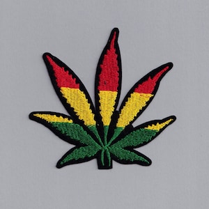 Trójkolorowa naszywka z liści marihuany Rasta do prasowania z aplikacją z konopi indyjskich Rastafarian