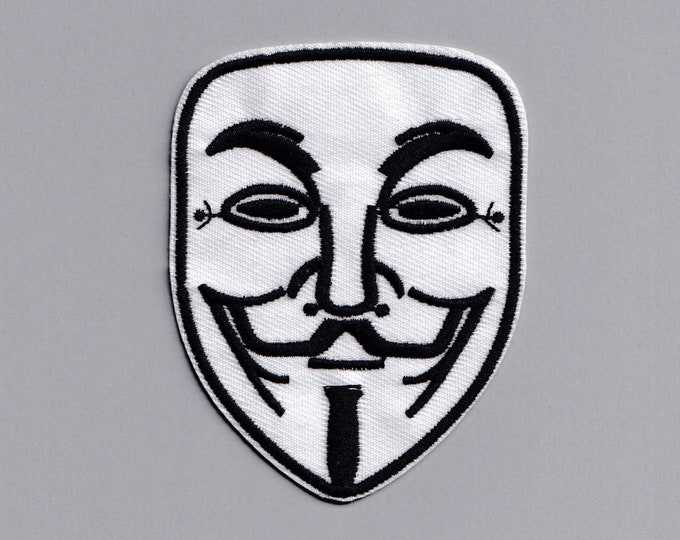 Large Embroidered V for Vendetta Mask Patch Iron On Applique Badge Patch Occupy Wall Street Guy Fawkes