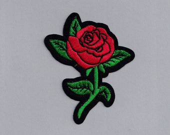 Embroidered Iron-on Red Rose Flower Patch Applique
