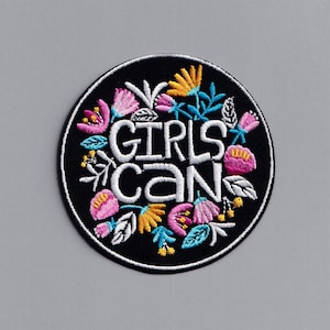 Colourful &#39;Girls Can&#39;  Flower Patch Applique Feminist Patches