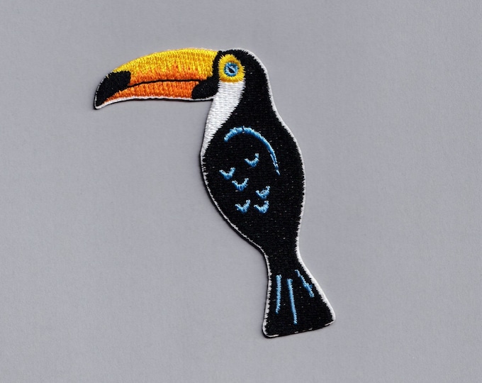 Black Toucan Bird Patch Applique Iron-on Embroidered Toucan Applique
