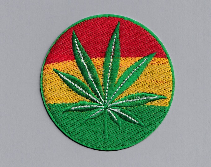Embroidered Round Tricolour Rasta Marijuana Patch Iron-On Rastafari Cannabis Weed Patch