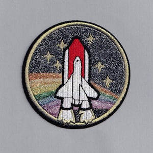 Large Glittery Space Shuttle Patch Iron-On Embroidered Space Rocket NASA Patch