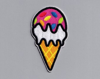Embroidered Iron On Ice Cream Cone Patch Colourful Food Applique Patch Kids