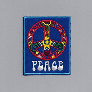 Rectangle Peace Symbol Hippy Patch Embroidered Iron-On Peace Sign Patches