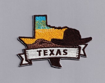 Texas State Map Patch Embroidered Iron-on Texas Travel Patch Applique Cowboy