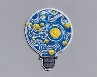 Embroidered Van Gogh Lightbulb Patch Applique Iron-on Starry Night Vincent Van Gogh Patch