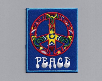 Rectangle Peace Symbol Hippy Patch Embroidered Iron-On Peace Sign Patches