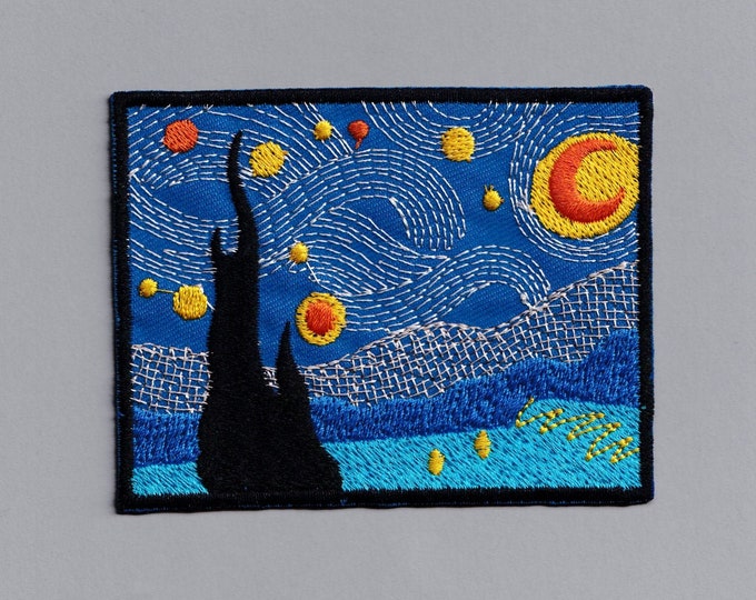 Large Vincent Van Gogh Starry Night Embroidered Patch Iron On or Sew On Clothing Backpack Patch Rectangle