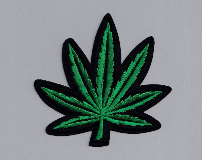 Iron-on Embroidered Green Marijuana Leaf Patch Cannabis Weed Applique Patch