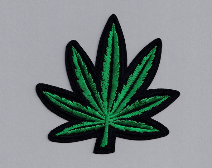 Petite Green Marijuana Leaf Patch Iron-on Embroidered Cannabis Weed Applique Patch