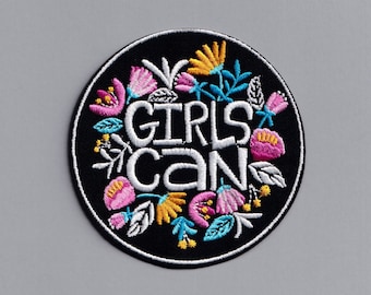 Colourful 'Girls Can'  Flower Patch Applique Feminist Patches