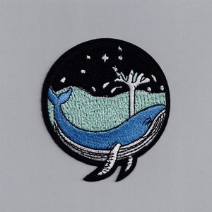 Embroidered Blue Whale Patch Applique Iron on Great Whale Sea Patch
