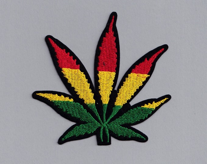 Tricolour Rasta Marijuana Leaf Patch Iron-On Cannabis Weed Patch Applique Rastafarian
