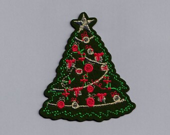 Dark Green Christmas Tree Patch Iron-on Embroidered Xmas Tree Patches