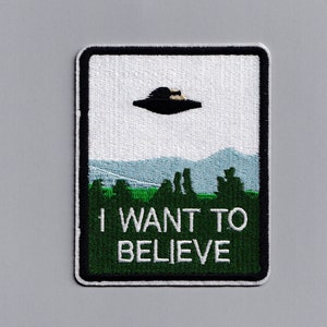 Rectangle I Want To Believe Patch Iron On Embroidered UFO Alien Patch Applique