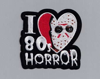 Iron On I Love 80's Horror Patch Embroidered Jason Voorhees Friday 13th Film Badge Applique