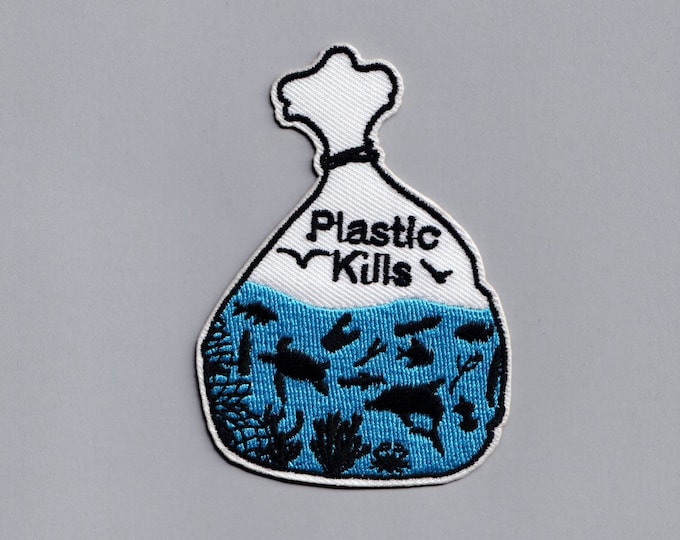 Iron-on Plastic Kills Patch Applique Embroidered Environmental Sea Save The Ocean Patch